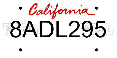8ADL295 California License Plate