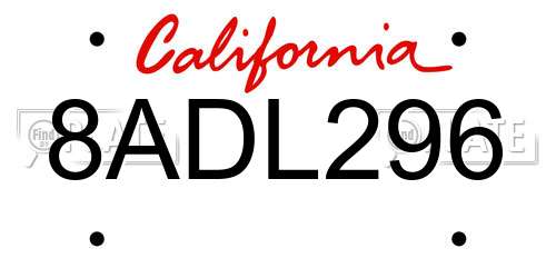 8ADL296 California License Plate