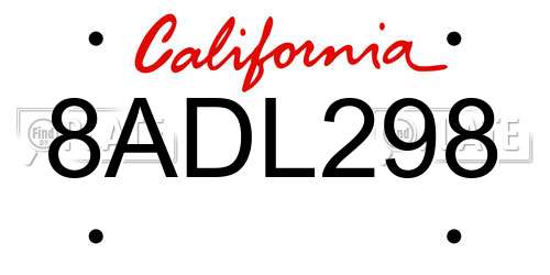 8ADL298 California License Plate
