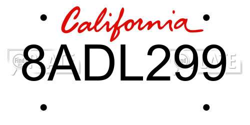 8ADL299 California License Plate