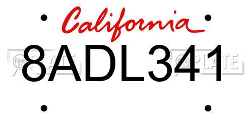 8ADL341 California License Plate