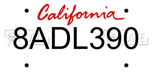 8ADL390 California License Plate