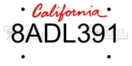 8ADL391 California License Plate