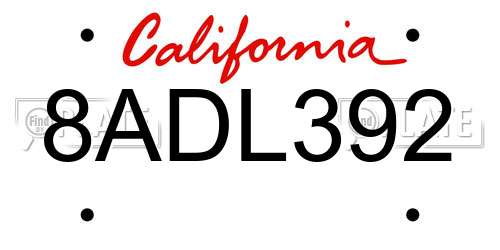 8ADL392 California License Plate