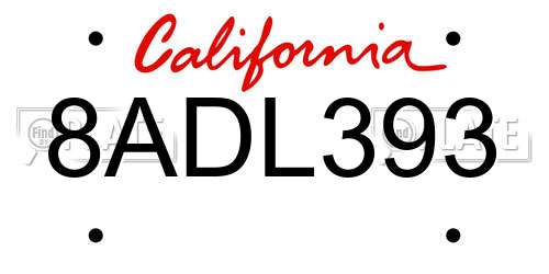 8ADL393 California License Plate