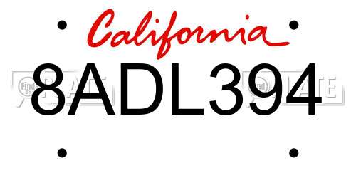 8ADL394 California License Plate