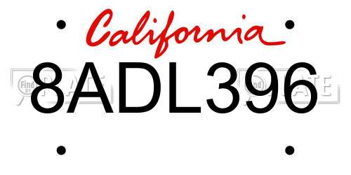 8ADL396 California License Plate