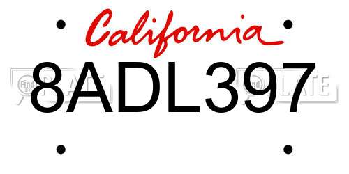 8ADL397 California License Plate