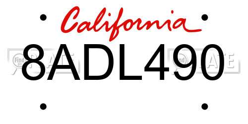 8ADL490 California License Plate
