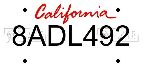 8ADL492 California License Plate