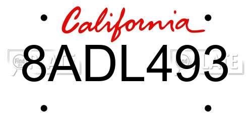 8ADL493 California License Plate