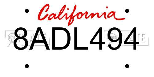 8ADL494 California License Plate