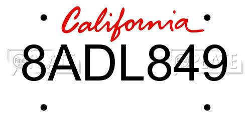 8ADL849 California License Plate