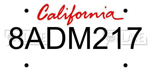 8ADM217 California License Plate
