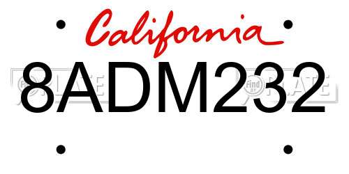 8ADM232 California License Plate