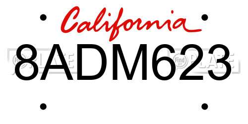 8ADM623 California License Plate