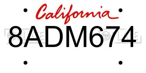 8ADM674 California License Plate