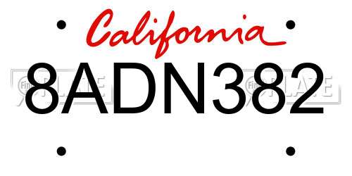 8ADN382 California License Plate