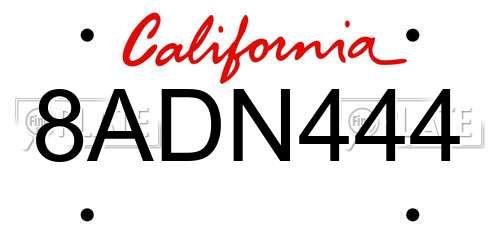 8ADN444 California License Plate