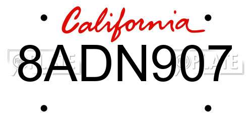 8ADN907 California License Plate