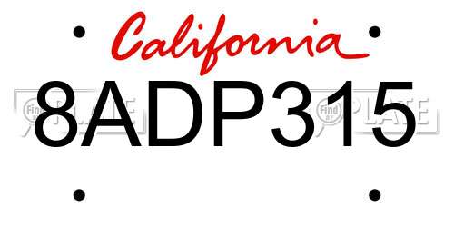 8ADP315 California License Plate