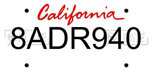 8ADR940 California License Plate