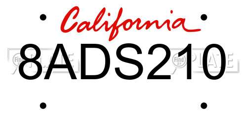 8ADS210 California License Plate