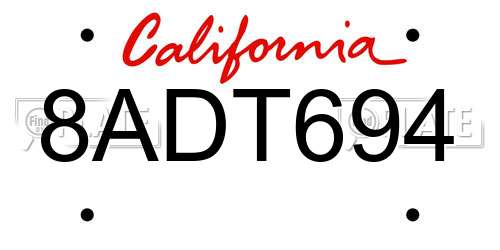 8ADT694 California License Plate