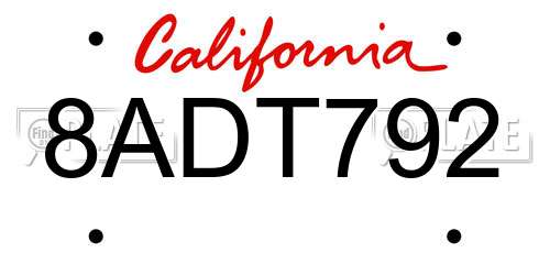 8ADT792 California License Plate