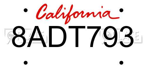 8ADT793 California License Plate