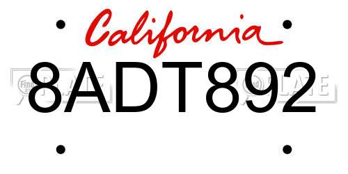8ADT892 California License Plate
