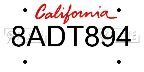 8ADT894 California License Plate