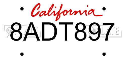 8ADT897 California License Plate