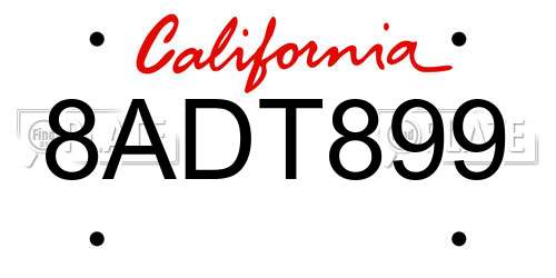 8ADT899 California License Plate