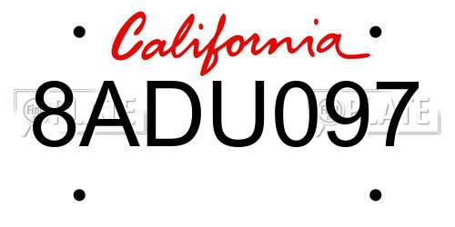 8ADU097 California License Plate
