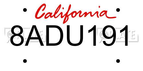 8ADU191 California License Plate
