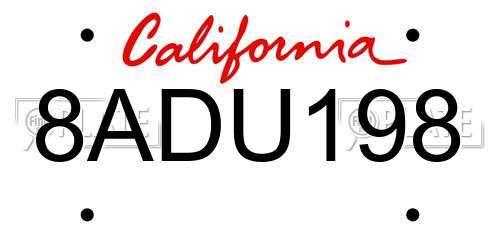 8ADU198 California License Plate
