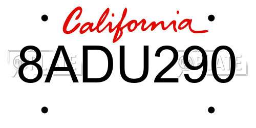 8ADU290 California License Plate