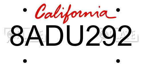 8ADU292 California License Plate