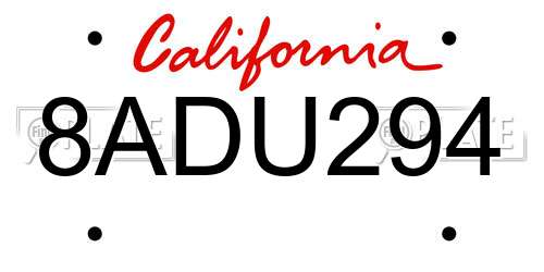 8ADU294 California License Plate
