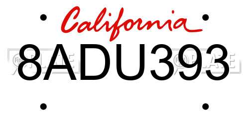 8ADU393 California License Plate
