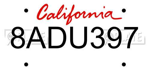 8ADU397 California License Plate