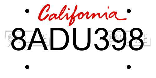 8ADU398 California License Plate