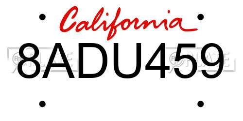 8ADU459 California License Plate