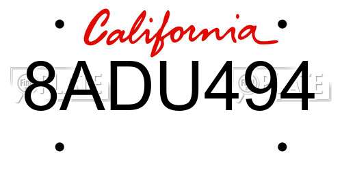 8ADU494 California License Plate