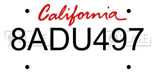 8ADU497 California License Plate