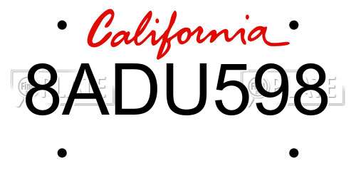 8ADU598 California License Plate