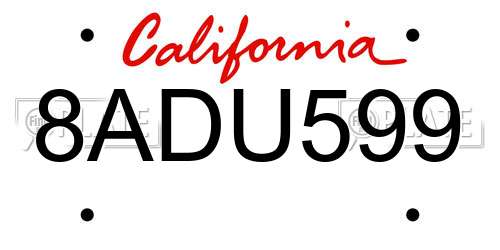 8ADU599 California License Plate