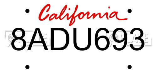 8ADU693 California License Plate