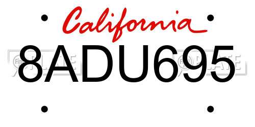 8ADU695 California License Plate